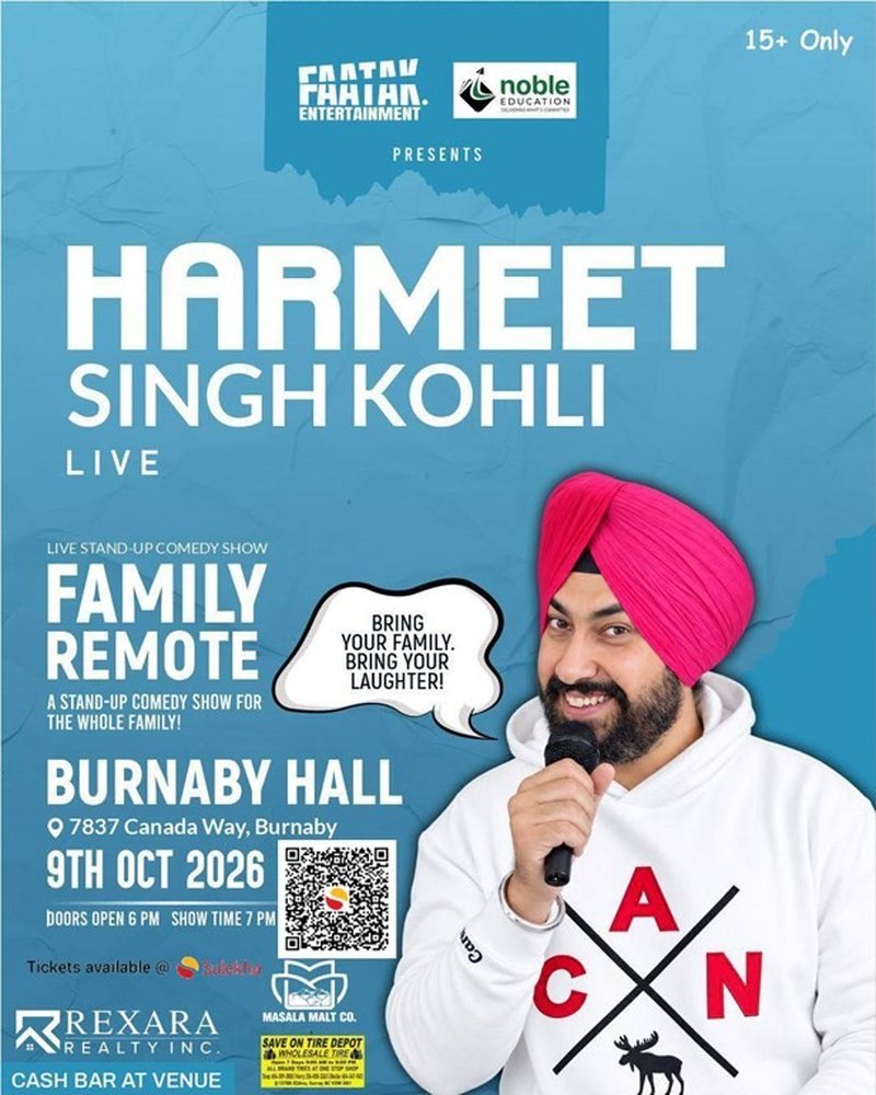 Family Remote, Harmeet Singh Kohli live Hindi and Punjabi comedy show at Burnaby Hall BC, October 9 2026