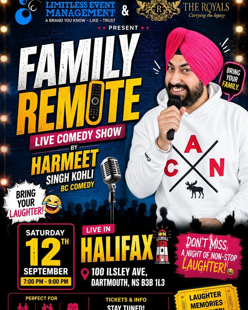 Family Remote, Harmeet Singh Kohli live Hindi comedy show in Halifax Dartmouth, September 12 2026