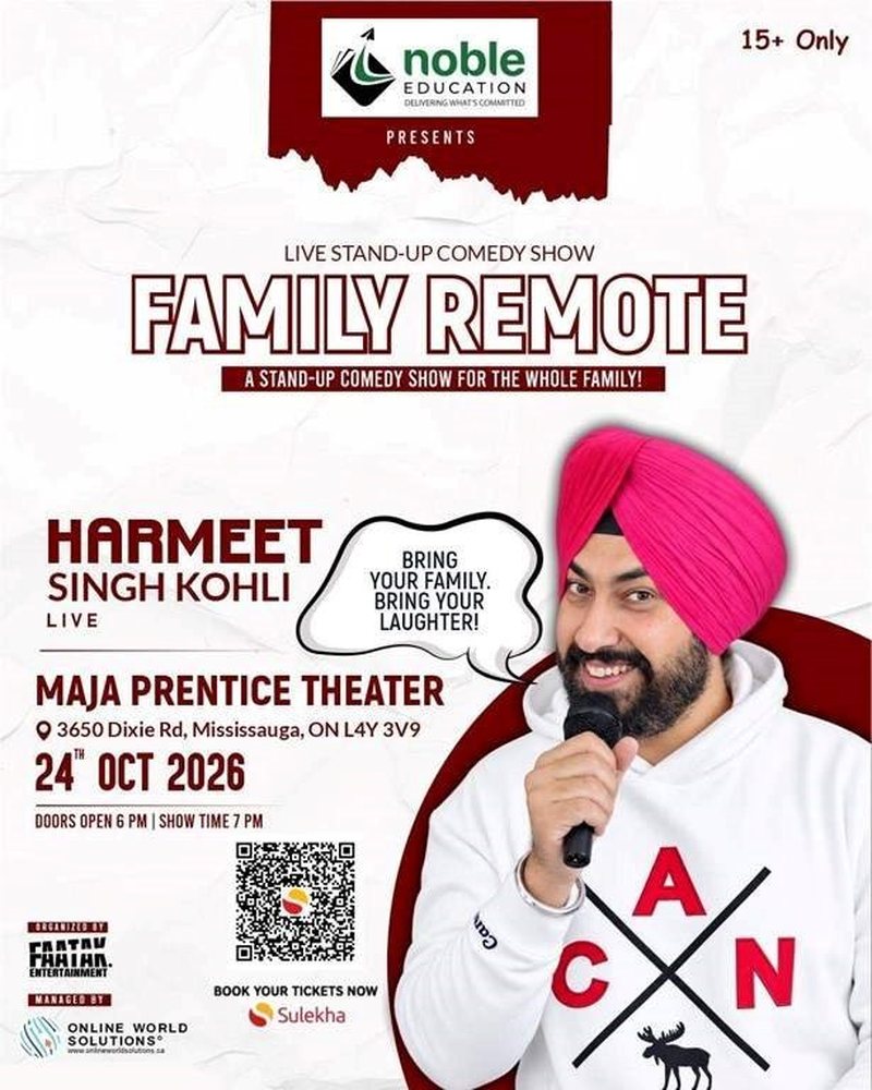 Family Remote, Harmeet Singh Kohli live Hindi and Punjabi comedy show at Maja Prentice Theatre Mississauga ON, October 24 2026